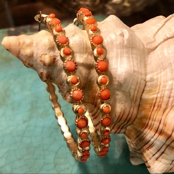 Coral hoop earrings